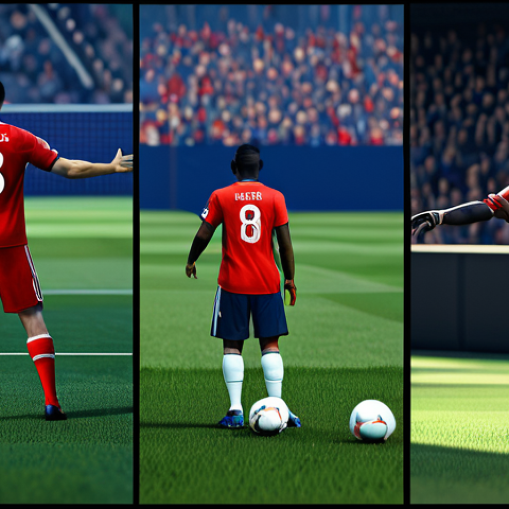 스포츠게임 UI UX 분석 - Here are three detailed image prompts for image generation, focusing on the UI/UX aspects in sports ...