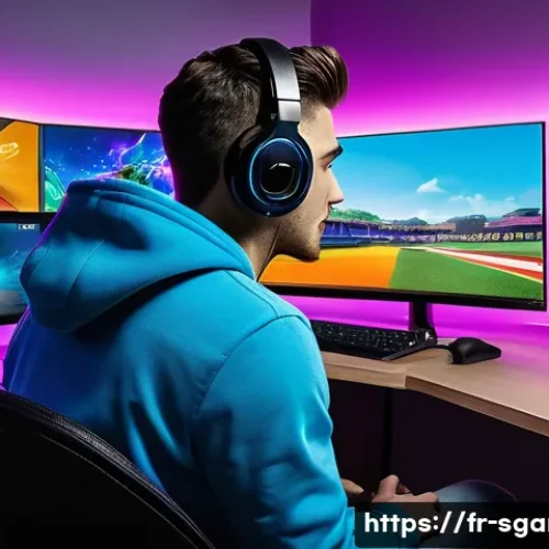 스포츠게임과 스트리머의 관계 - A dynamic esports streaming scene showing a charismatic male streamer in his mid-20s wearing casual ...