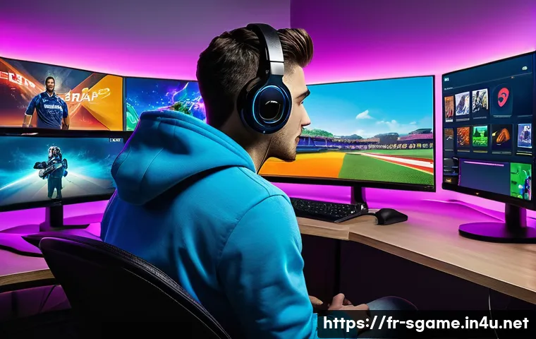 스포츠게임과 스트리머의 관계 - A dynamic esports streaming scene showing a charismatic male streamer in his mid-20s wearing casual ...